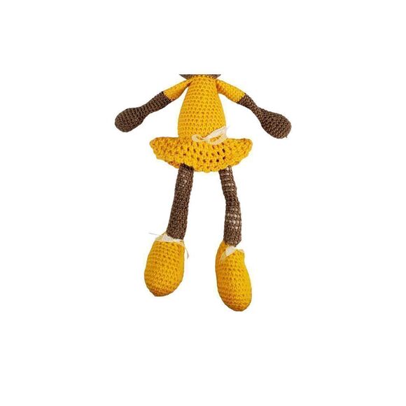 Black African American Handmade Crochet Doll Yellow Dress Bow Long Floppy 26" - Picture 7 of 9